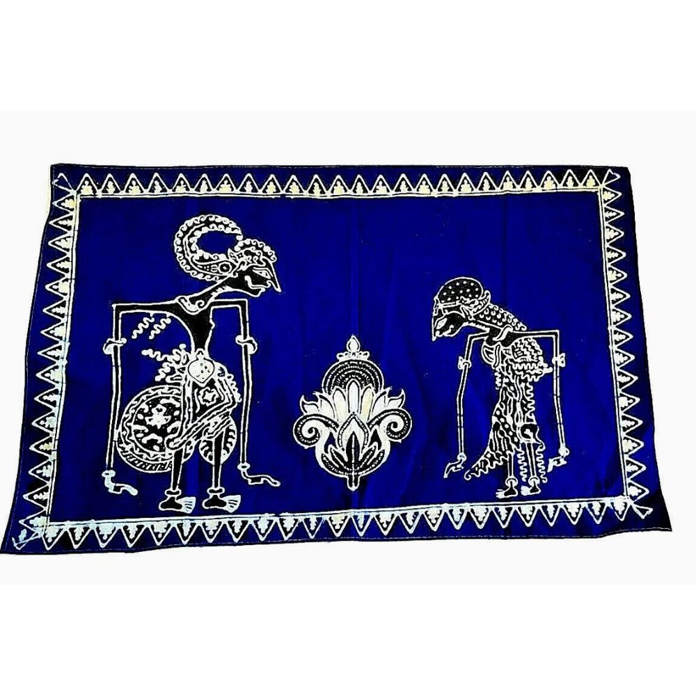 INDONESIA Shadow Puppet Printed Textile Folk Art Wall Hang - New Vintage